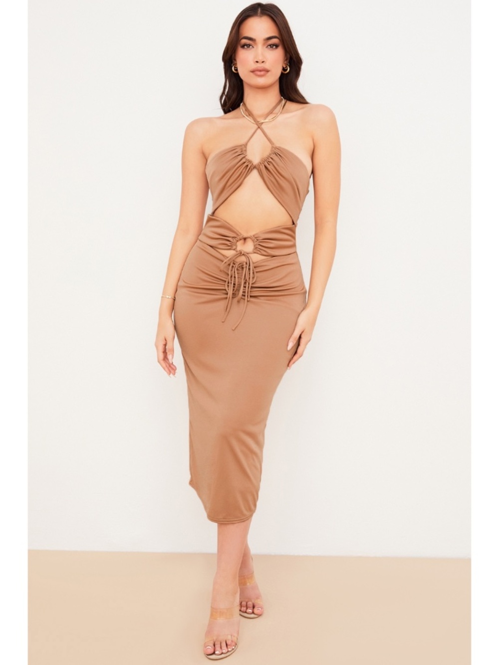 NEW House of CB Kasia Cutout Dress Caramel Large